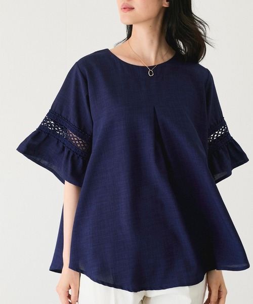 Jayro（ジャイロ）の「袖レースブラウス（シャツ/ブラウス・レディース・ブラック/グレー/ブルー/ネイビー/イエロー/ホワイト/グリーン・FREE）」の5枚目の写真