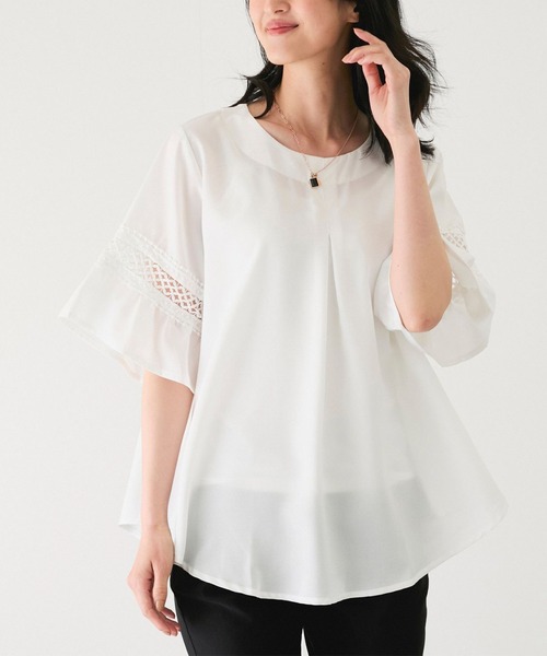 Jayro（ジャイロ）の「袖レースブラウス（シャツ/ブラウス・レディース・ブラック/グレー/ブルー/ネイビー/イエロー/ホワイト/グリーン・FREE）」の2枚目の写真