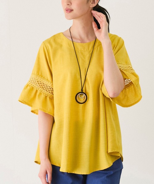 Jayro（ジャイロ）の「袖レースブラウス（シャツ/ブラウス・レディース・ブラック/グレー/ブルー/ネイビー/イエロー/ホワイト/グリーン・FREE）」の7枚目の写真