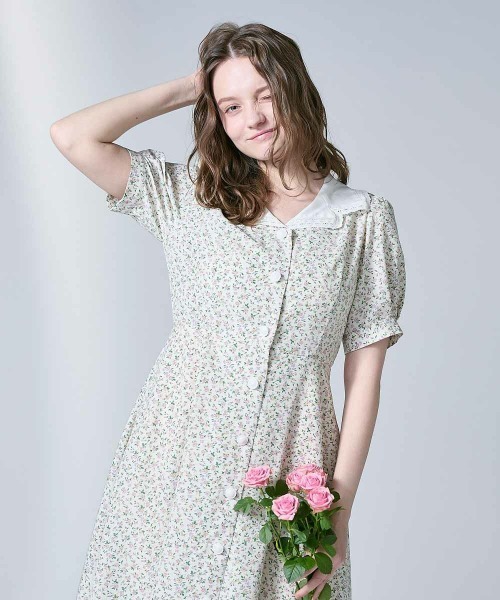 F i.n.t（フィント）の「ハンカチ開衿小花柄ワンピース　【1枚で快適】/ fint　フィント　夏服（ワンピース・レディース・アイボリー/ブラック・FREE）」の15枚目の写真