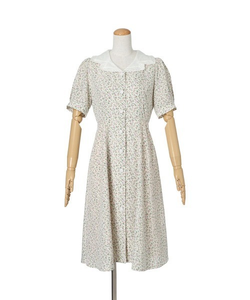 F i.n.t（フィント）の「ハンカチ開衿小花柄ワンピース　【1枚で快適】/ fint　フィント　夏服（ワンピース・レディース・アイボリー/ブラック・FREE）」の3枚目の写真