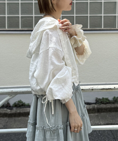 w closet(ダブルクローゼット)の「【3色展開】フーディーショートシャツ(シャツ/ブラウス・レディース・ブラック/オフホワイト/ブルー・FREE)」の13枚目の写真