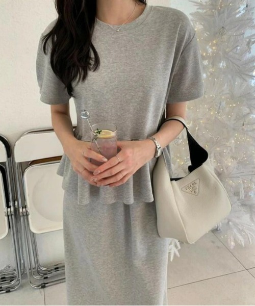 セール】ペプラムトップス×スカートセットアップ（セットアップ