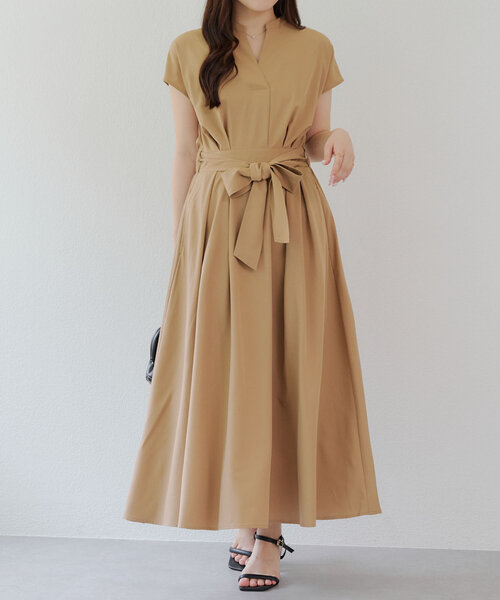 continuer de NICE CLAUP(コンティニューデナイスクラップ)の「上品見え叶う、スキッパーフレンチタックワンピース(ワンピース・レディース・ネイビー/ストライプ/キャメル/カーキ・FREE)」の3枚目の写真