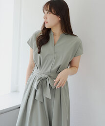 上品見え叶う、スキッパーフレンチタックワンピース