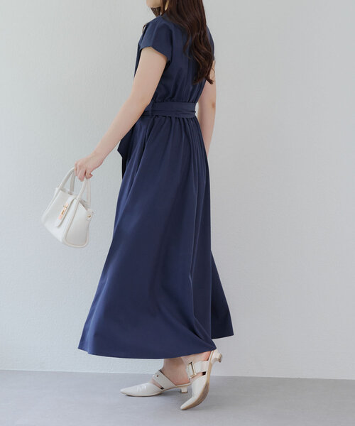 continuer de NICE CLAUP(コンティニューデナイスクラップ)の「上品見え叶う、スキッパーフレンチタックワンピース(ワンピース・レディース・ネイビー/ストライプ/キャメル/カーキ・FREE)」の7枚目の写真