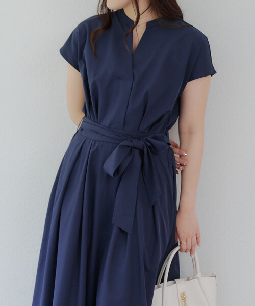 continuer de NICE CLAUP(コンティニューデナイスクラップ)の「上品見え叶う、スキッパーフレンチタックワンピース(ワンピース・レディース・ネイビー/ストライプ/キャメル/カーキ・FREE)」の9枚目の写真