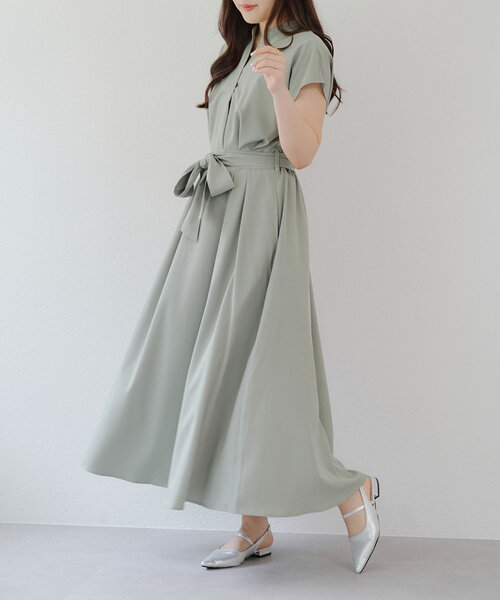 continuer de NICE CLAUP(コンティニューデナイスクラップ)の「上品見え叶う、スキッパーフレンチタックワンピース(ワンピース・レディース・ネイビー/ストライプ/キャメル/カーキ・FREE)」の14枚目の写真