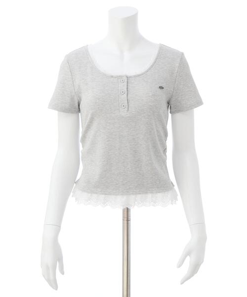 INGNI（イング）の「ヘンリーレース付プレートロゴリブトップス（Tシャツ/カットソー・レディース・オフホワイト/グレー/ブラック・M）」の4枚目の写真