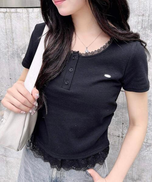 INGNI（イング）の「ヘンリーレース付プレートロゴリブトップス（Tシャツ/カットソー・レディース・オフホワイト/グレー/ブラック・M）」の15枚目の写真