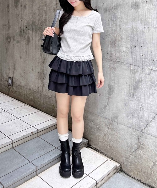 INGNI（イング）の「ヘンリーレース付プレートロゴリブトップス（Tシャツ/カットソー・レディース・オフホワイト/グレー/ブラック・M）」の20枚目の写真