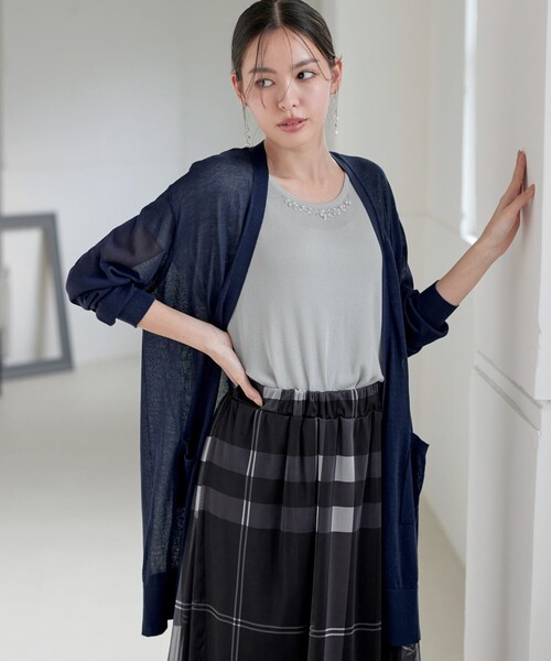 Tiaclasse(ティアクラッセ)の「【接触冷感】着流しロングニットカーディガン(カーディガン/ボレロ・レディース・ネイビー/グリーン/オフホワイト/グレー・M/L)」の4枚目の写真