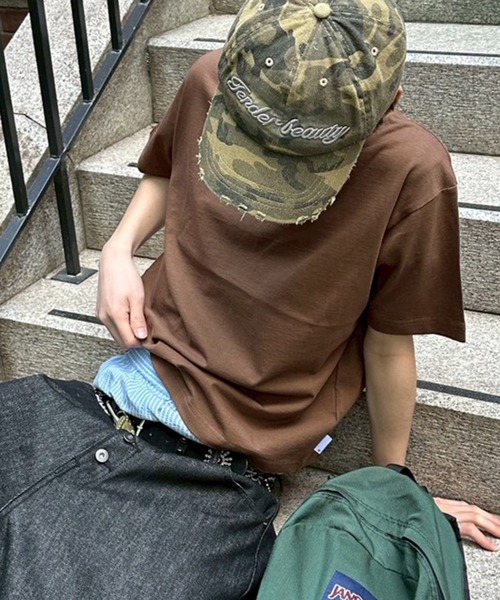 kutir（クティール）の「SOLID CROPPED TSHIRT／無地クロップドTシャツ（Tシャツ/カットソー・メンズ・ネイビー/ブラック系/杢グレー/ブラック/オフホワイト/ボルドー/ブラウン/カーキ・MEDIUM/LARGE/X-LARGE/SMALL）」の5枚目の写真