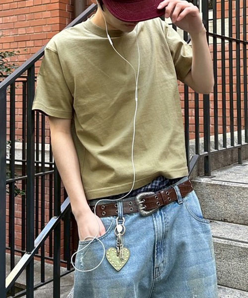 kutir（クティール）の「SOLID CROPPED TSHIRT／無地クロップドTシャツ（Tシャツ/カットソー・メンズ・ネイビー/ブラック系/杢グレー/ブラック/オフホワイト/ボルドー/ブラウン/カーキ・MEDIUM/LARGE/X-LARGE/SMALL）」の6枚目の写真