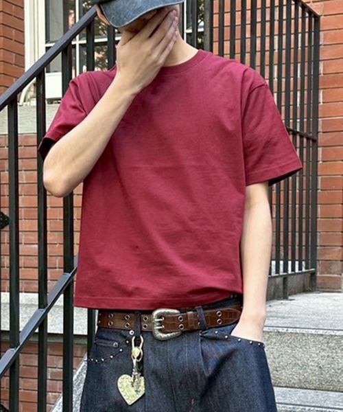 kutir（クティール）の「SOLID CROPPED TSHIRT／無地クロップドTシャツ（Tシャツ/カットソー・メンズ・ネイビー/ブラック系/杢グレー/ブラック/オフホワイト/ボルドー/ブラウン/カーキ・MEDIUM/LARGE/X-LARGE/SMALL）」の8枚目の写真