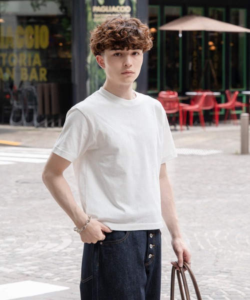 kutir（クティール）の「SOLID CROPPED TSHIRT／無地クロップドTシャツ（Tシャツ/カットソー・メンズ・ネイビー/ブラック系/杢グレー/ブラック/オフホワイト/ボルドー/ブラウン/カーキ・MEDIUM/LARGE/X-LARGE/SMALL）」の15枚目の写真