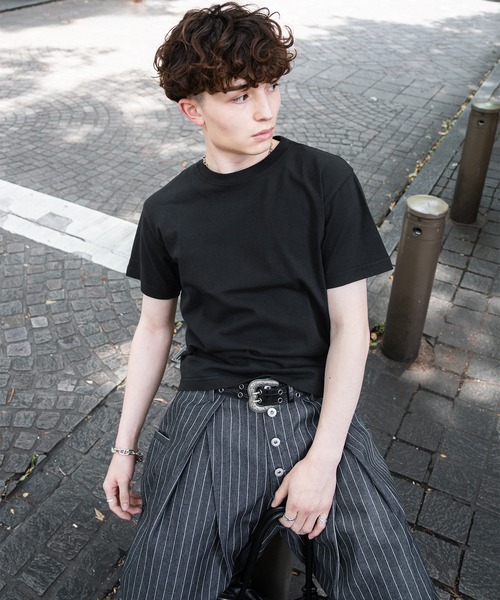 kutir（クティール）の「SOLID CROPPED TSHIRT／無地クロップドTシャツ（Tシャツ/カットソー・メンズ・ネイビー/ブラック系/杢グレー/ブラック/オフホワイト/ボルドー/ブラウン/カーキ・MEDIUM/LARGE/X-LARGE/SMALL）」の21枚目の写真