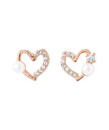 パール×ビジューハートピアス