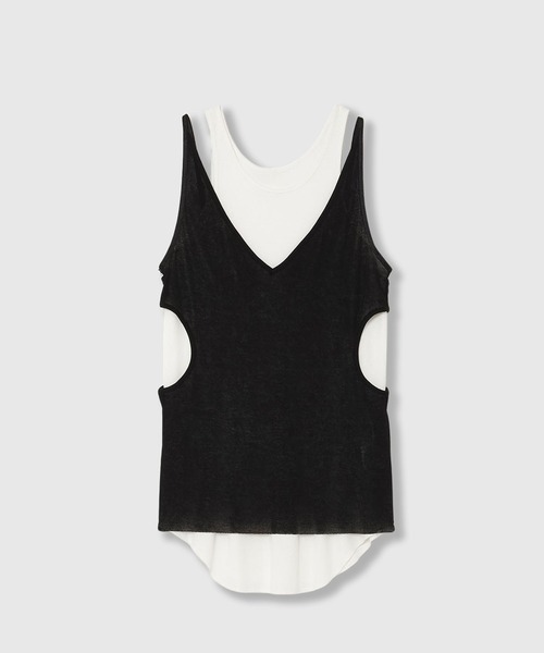 SHEER RIB CAMISOLE & RIB TANKTOPS SET / シアーリブ