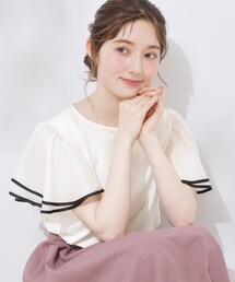 couture brooch | 【マシンウォッシャブル・UVケア・接触冷感・二の腕カバー】配色フレアドッキングカットソー(Tシャツ/カットソー)