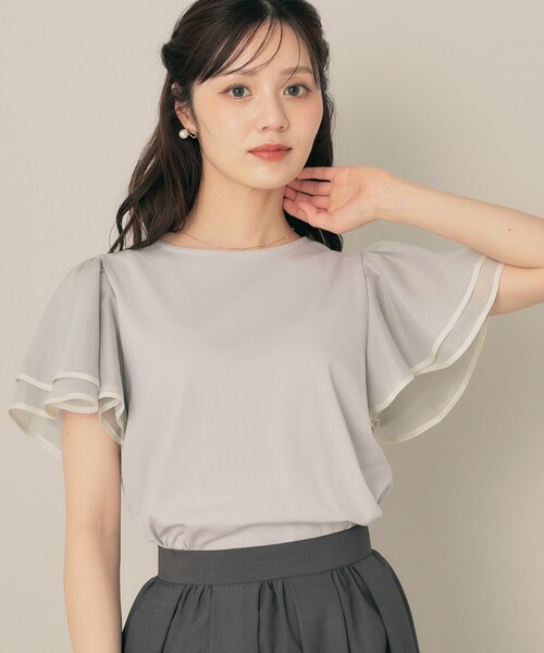 couture brooch（クチュールブローチ）の「【マシンウォッシャブル・UVケア・接触冷感・二の腕カバー】配色フレアドッキングカットソー（Tシャツ/カットソー・レディース・ライトグレー/ブラック/オフホワイト・36/38/40/42）」の3枚目の写真