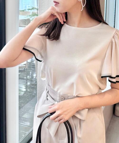 couture brooch（クチュールブローチ）の「【マシンウォッシャブル・UVケア・接触冷感・二の腕カバー】配色フレアドッキングカットソー（Tシャツ/カットソー・レディース・ライトグレー/ブラック/オフホワイト・36/38/40/42）」の16枚目の写真