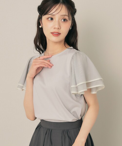 couture brooch（クチュールブローチ）の「【マシンウォッシャブル・UVケア・接触冷感・二の腕カバー】配色フレアドッキングカットソー（Tシャツ/カットソー・レディース・ライトグレー/ブラック/オフホワイト・36/38/40/42）」の20枚目の写真