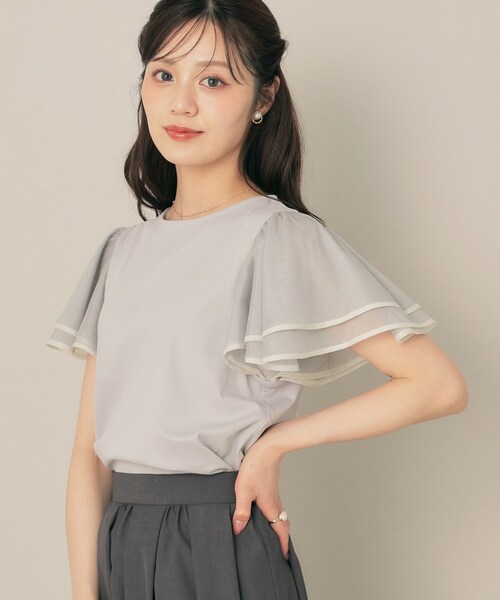 couture brooch（クチュールブローチ）の「【マシンウォッシャブル・UVケア・接触冷感・二の腕カバー】配色フレアドッキングカットソー（Tシャツ/カットソー・レディース・ライトグレー/ブラック/オフホワイト・36/38/40/42）」の21枚目の写真