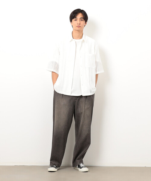 Purple&Yellow（パープルアンドイエロー）の「ストライプレースシャツ（シャツ/ブラウス・メンズ・ホワイト/ブラック・SMALL/MEDIUM/LARGE）」の6枚目の写真
