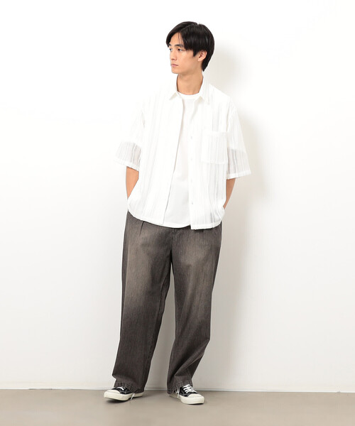 Purple&Yellow（パープルアンドイエロー）の「ストライプレースシャツ（シャツ/ブラウス・メンズ・ホワイト/ブラック・SMALL/MEDIUM/LARGE）」の5枚目の写真