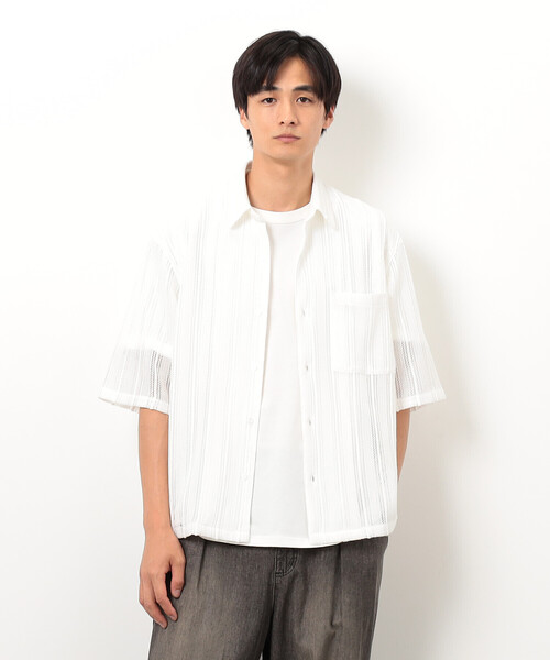 Purple&Yellow（パープルアンドイエロー）の「ストライプレースシャツ（シャツ/ブラウス・メンズ・ホワイト/ブラック・SMALL/MEDIUM/LARGE）」の21枚目の写真
