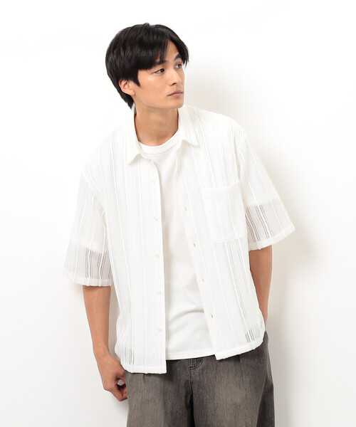 Purple&Yellow（パープルアンドイエロー）の「ストライプレースシャツ（シャツ/ブラウス・メンズ・ホワイト/ブラック・SMALL/MEDIUM/LARGE）」の17枚目の写真