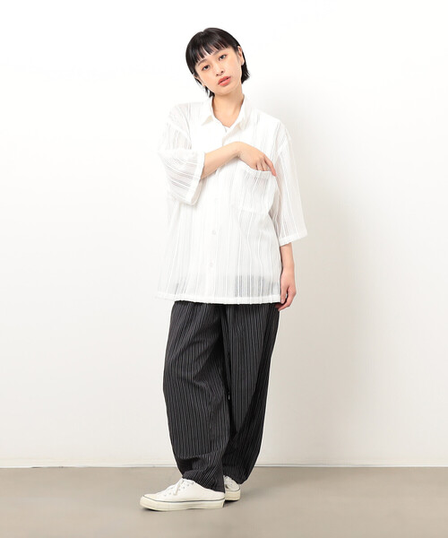 Purple&Yellow（パープルアンドイエロー）の「ストライプレースシャツ（シャツ/ブラウス・メンズ・ホワイト/ブラック・SMALL/MEDIUM/LARGE）」の11枚目の写真