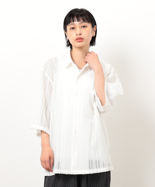 Purple&Yellow（パープルアンドイエロー）の「ストライプレースシャツ（シャツ/ブラウス・メンズ・ホワイト/ブラック・SMALL/MEDIUM/LARGE）」の16枚目の写真