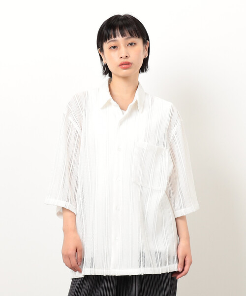 Purple&Yellow（パープルアンドイエロー）の「ストライプレースシャツ（シャツ/ブラウス・メンズ・ホワイト/ブラック・SMALL/MEDIUM/LARGE）」の13枚目の写真