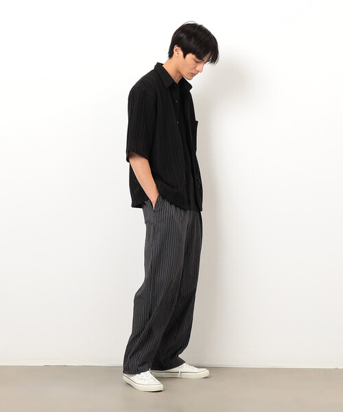 Purple&Yellow（パープルアンドイエロー）の「ストライプレースシャツ（シャツ/ブラウス・メンズ・ホワイト/ブラック・SMALL/MEDIUM/LARGE）」の4枚目の写真