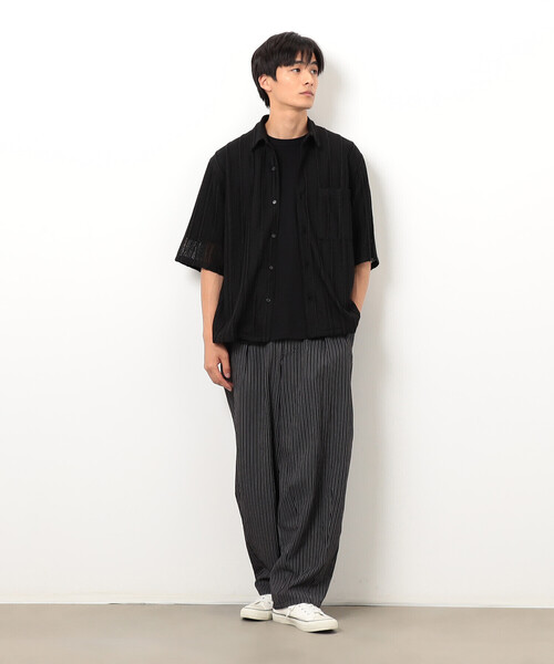 Purple&Yellow（パープルアンドイエロー）の「ストライプレースシャツ（シャツ/ブラウス・メンズ・ホワイト/ブラック・SMALL/MEDIUM/LARGE）」の8枚目の写真