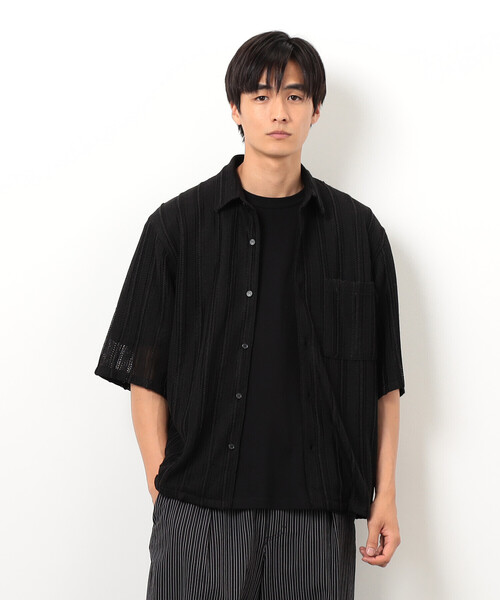 Purple&Yellow（パープルアンドイエロー）の「ストライプレースシャツ（シャツ/ブラウス・メンズ・ホワイト/ブラック・SMALL/MEDIUM/LARGE）」の7枚目の写真