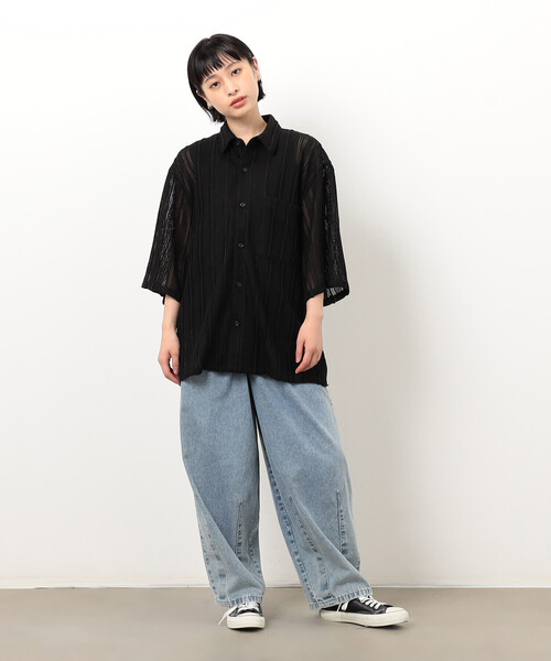 Purple&Yellow（パープルアンドイエロー）の「ストライプレースシャツ（シャツ/ブラウス・メンズ・ホワイト/ブラック・SMALL/MEDIUM/LARGE）」の18枚目の写真