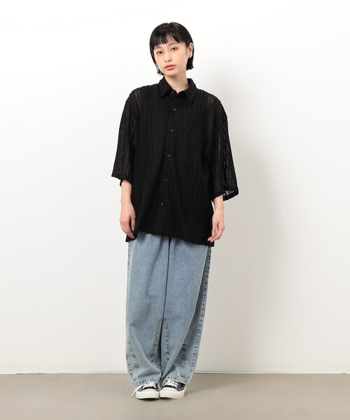 Purple&Yellow（パープルアンドイエロー）の「ストライプレースシャツ（シャツ/ブラウス・メンズ・ホワイト/ブラック・SMALL/MEDIUM/LARGE）」の3枚目の写真