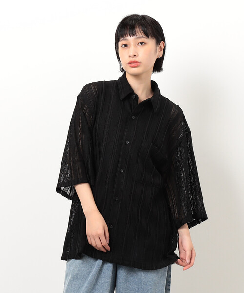 Purple&Yellow（パープルアンドイエロー）の「ストライプレースシャツ（シャツ/ブラウス・メンズ・ホワイト/ブラック・SMALL/MEDIUM/LARGE）」の9枚目の写真