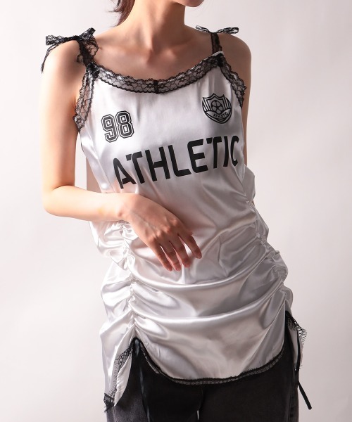tシャツ 肩透かしラッフルトップス レディース styling/ ラッフルショルダー トップス ブルー