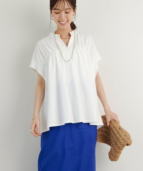 tシャツ 「きちんと見え・綿100％」ライトドライ天竺シャーリングスキッパープルオーバー レディース きちんと見え・綿100％》ライトドライ天竺シャーリング
