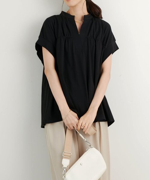 tシャツ 「きちんと見え・綿100％」ライトドライ天竺シャーリングスキッパープルオーバー レディース きちんと見え・綿100％》ライトドライ天竺シャーリング