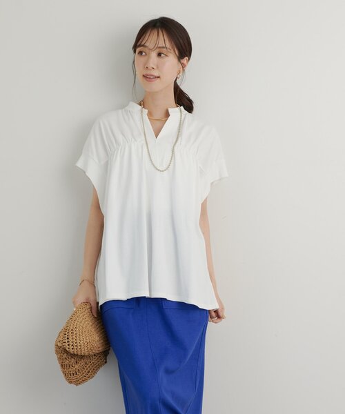 un dix cors(アンディコール)の「《きちんと見え・綿100%》ライトドライ天竺シャーリングスキッパープルオーバー(Tシャツ/カットソー・レディース・オフホワイト/イエロー/ブラック・FREE)」の14枚目の写真