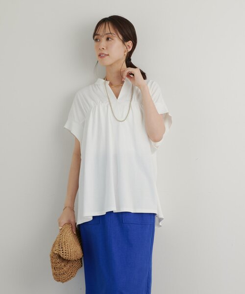 un dix cors(アンディコール)の「《きちんと見え・綿100%》ライトドライ天竺シャーリングスキッパープルオーバー(Tシャツ/カットソー・レディース・オフホワイト/イエロー/ブラック・FREE)」の15枚目の写真