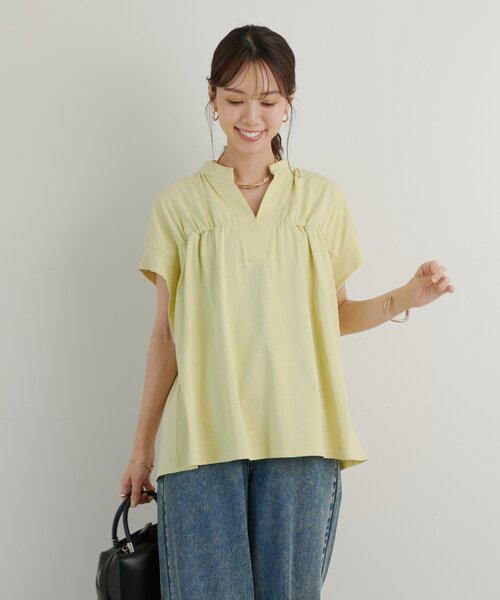 un dix cors(アンディコール)の「《きちんと見え・綿100%》ライトドライ天竺シャーリングスキッパープルオーバー(Tシャツ/カットソー・レディース・オフホワイト/イエロー/ブラック・FREE)」の4枚目の写真