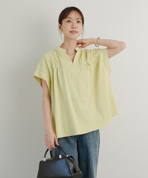 un dix cors(アンディコール)の「《きちんと見え・綿100%》ライトドライ天竺シャーリングスキッパープルオーバー(Tシャツ/カットソー・レディース・オフホワイト/イエロー/ブラック・FREE)」の5枚目の写真