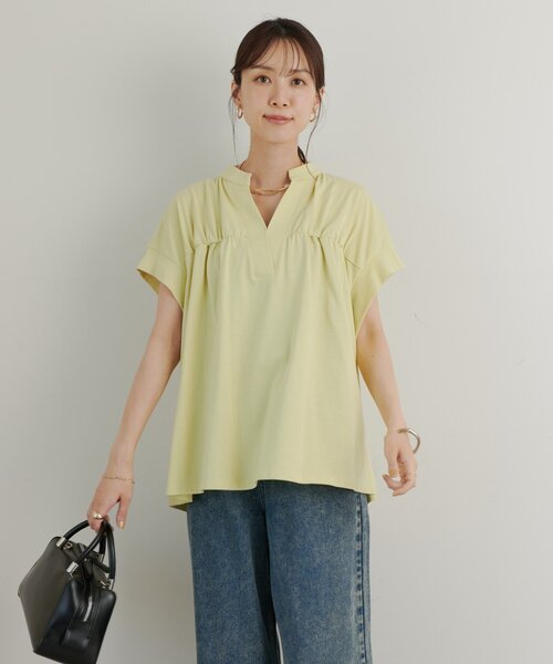 un dix cors(アンディコール)の「《きちんと見え・綿100%》ライトドライ天竺シャーリングスキッパープルオーバー(Tシャツ/カットソー・レディース・オフホワイト/イエロー/ブラック・FREE)」の8枚目の写真