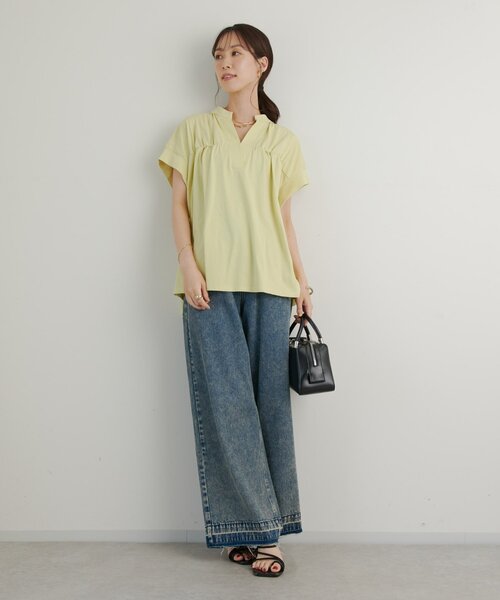 un dix cors(アンディコール)の「《きちんと見え・綿100%》ライトドライ天竺シャーリングスキッパープルオーバー(Tシャツ/カットソー・レディース・オフホワイト/イエロー/ブラック・FREE)」の9枚目の写真